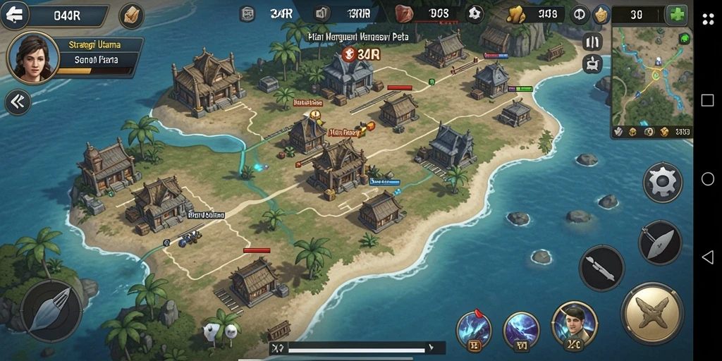 Screenshot gameplay menampilkan pertempuran strategis yang dinamis.