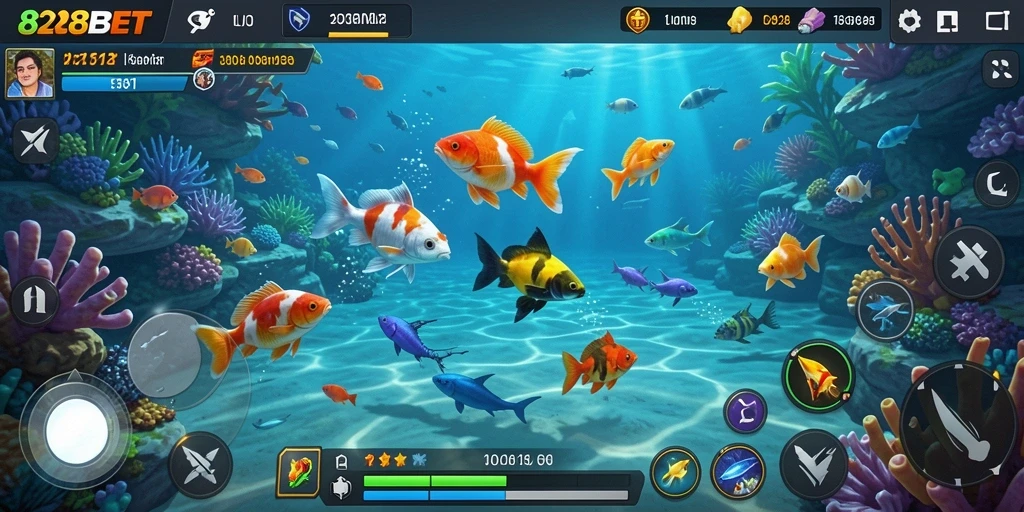 Tampilan gameplay seru dalam aplikasi Tembak Ikan 828BET.
