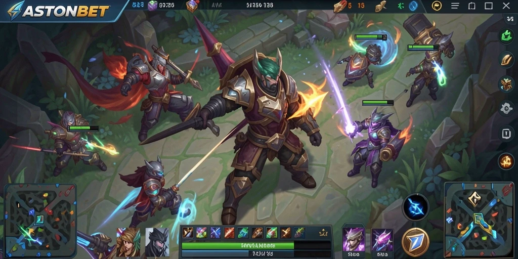 Screenshot utama menampilkan aksi seru dalam gameplay MOBA.