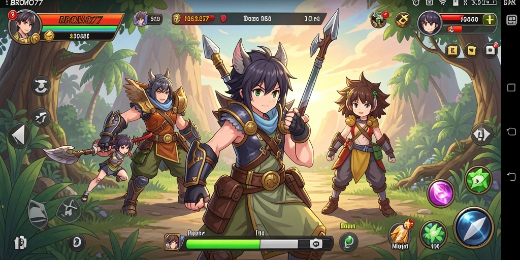 Tampilan karakter-karakter anime dalam gameplay BROMO77 yang penuh aksi.