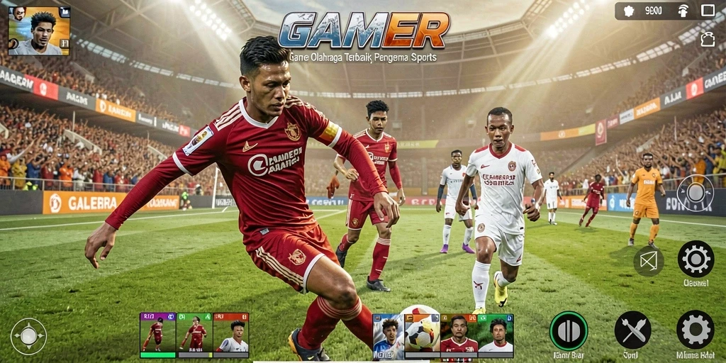 Tangkapan layar GAMERP menampilkan aksi seru dalam pertandingan olahraga.
