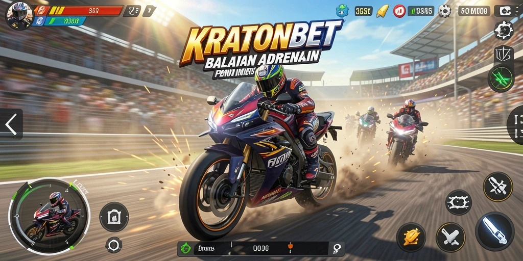 Tangkapan layar gameplay dari KRATONBET menunjukkan aksi balapan yang mendebarkan.