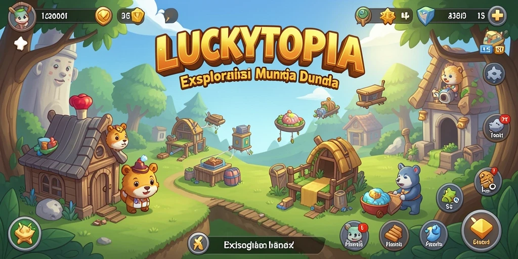 Tampilan menarik dari gameplay LUCKYTOPIA yang penuh warna.