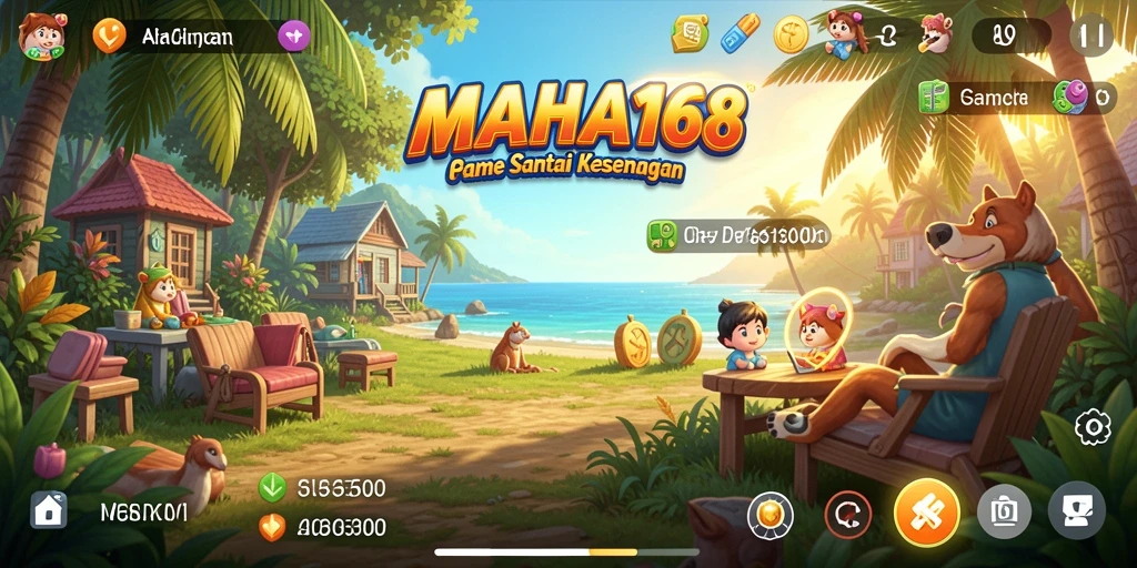 Screenshot utama MAHA168 menampilkan gameplay santai dan seru.