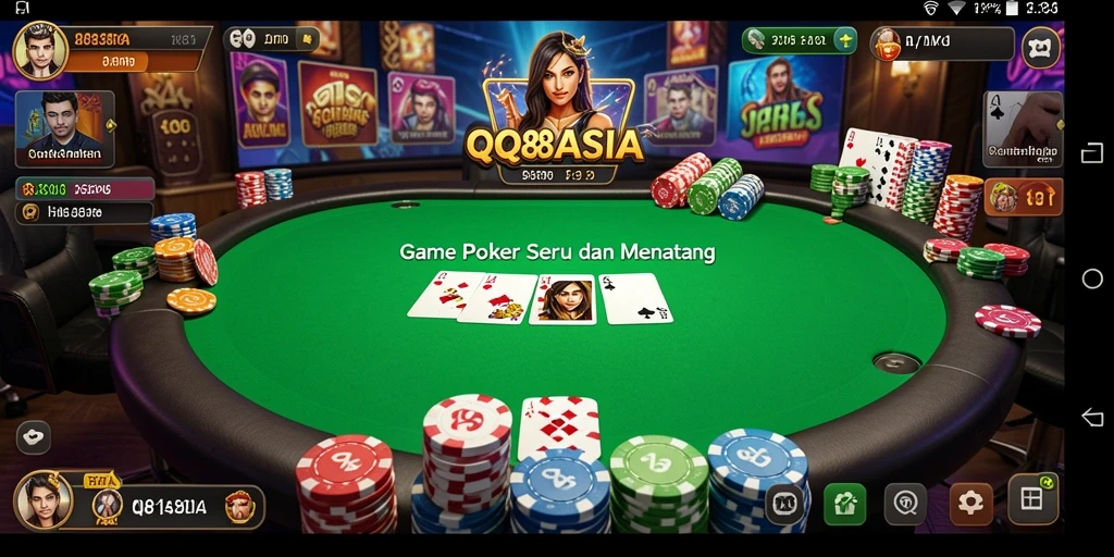 Tampilan gameplay seru QQ88ASIA dengan berbagai fitur poker.