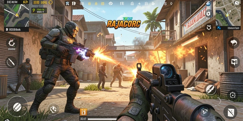 Tampilan gameplay RAJACORC yang mendebarkan di dunia TPS.