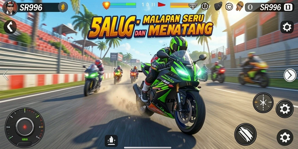 Tampilan gameplay menegangkan balapan motor di SR996.