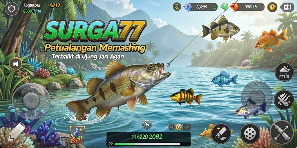 Tampilan permainan SURGA77 yang menarik dengan aksi memancing seru.