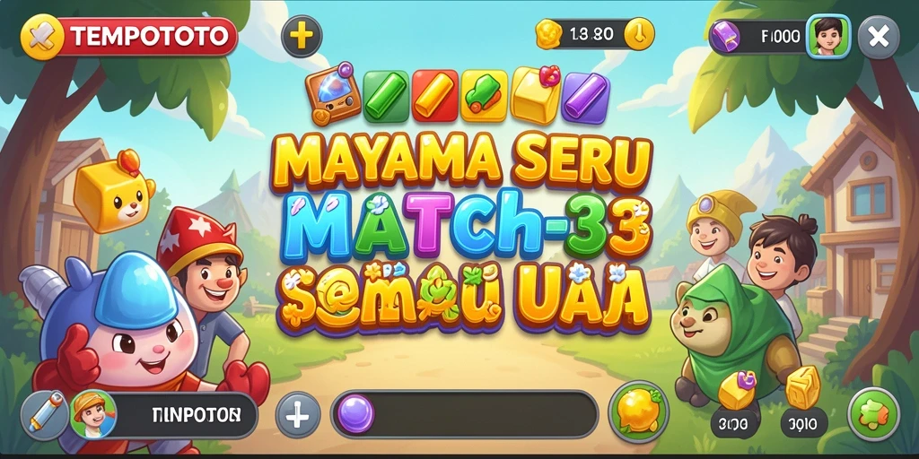 Screenshot gameplay TEMPOTOTO menampilkan fase match-3 yang seru.