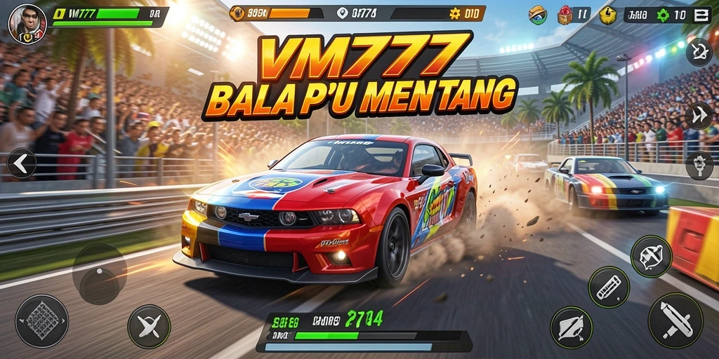 Tampilan gameplay VM777 yang penuh aksi dan kecepatan balap.