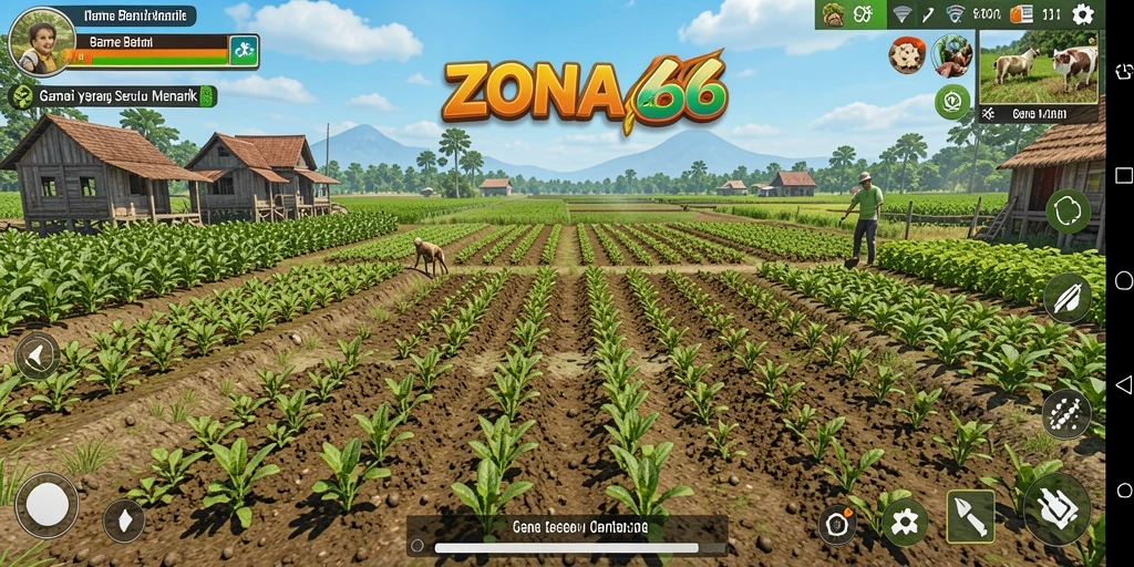 Tampilan screenshot ZONA66 menampilkan aktivitas bertani yang seru dan menyenangkan.